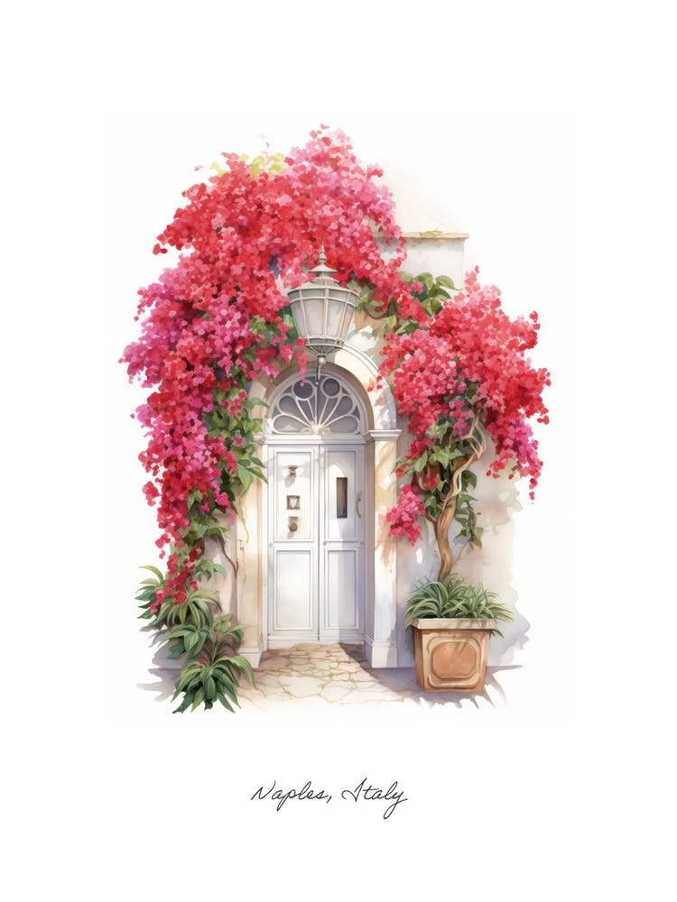 Naples, Italy   Mediterranean Doors Watercolour Painting 3 Poster