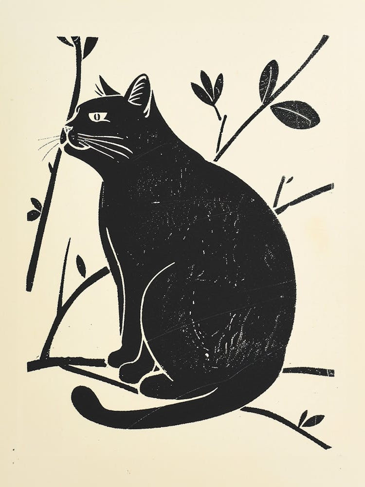 Manx Cat Linocut Blockprint 1