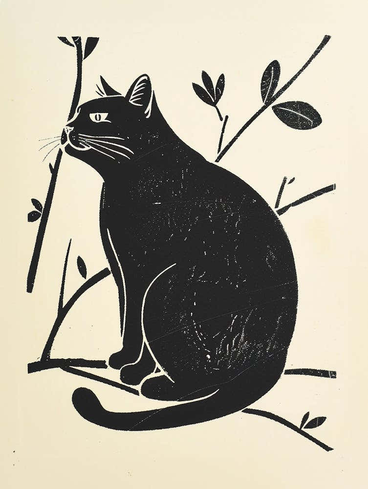 Manx Cat Linocut Blockprint 1