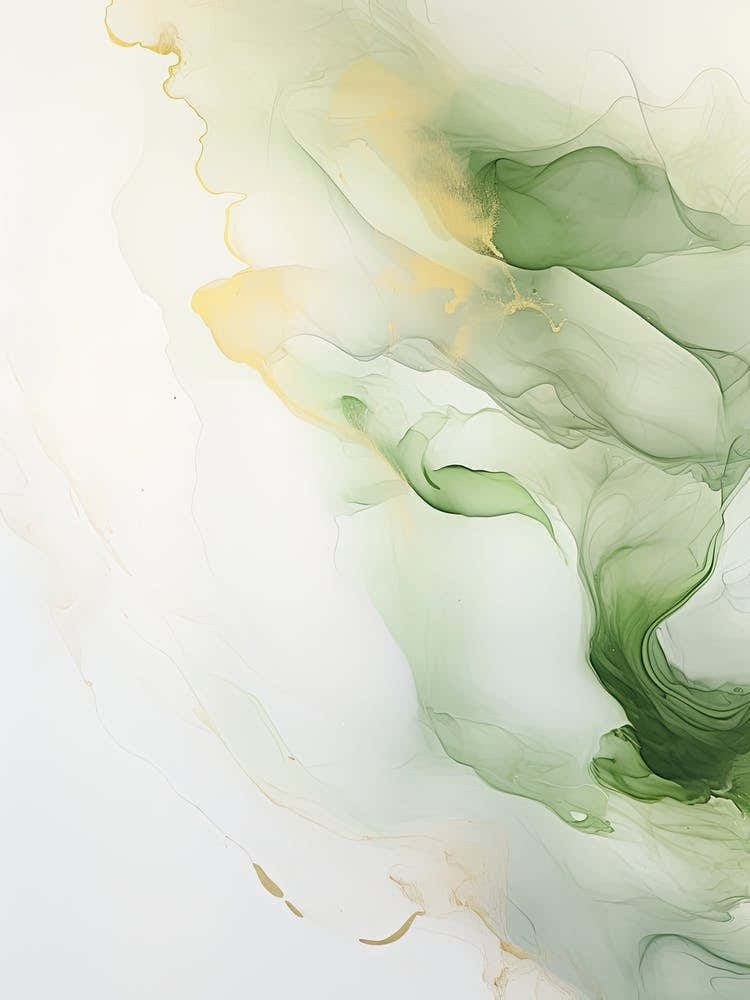 Green, White, Gold Flow Asbtract Painting 2