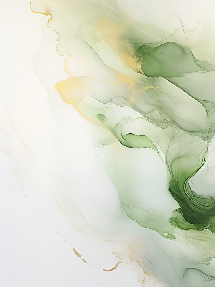 Green, White, Gold Flow Asbtract Painting 2