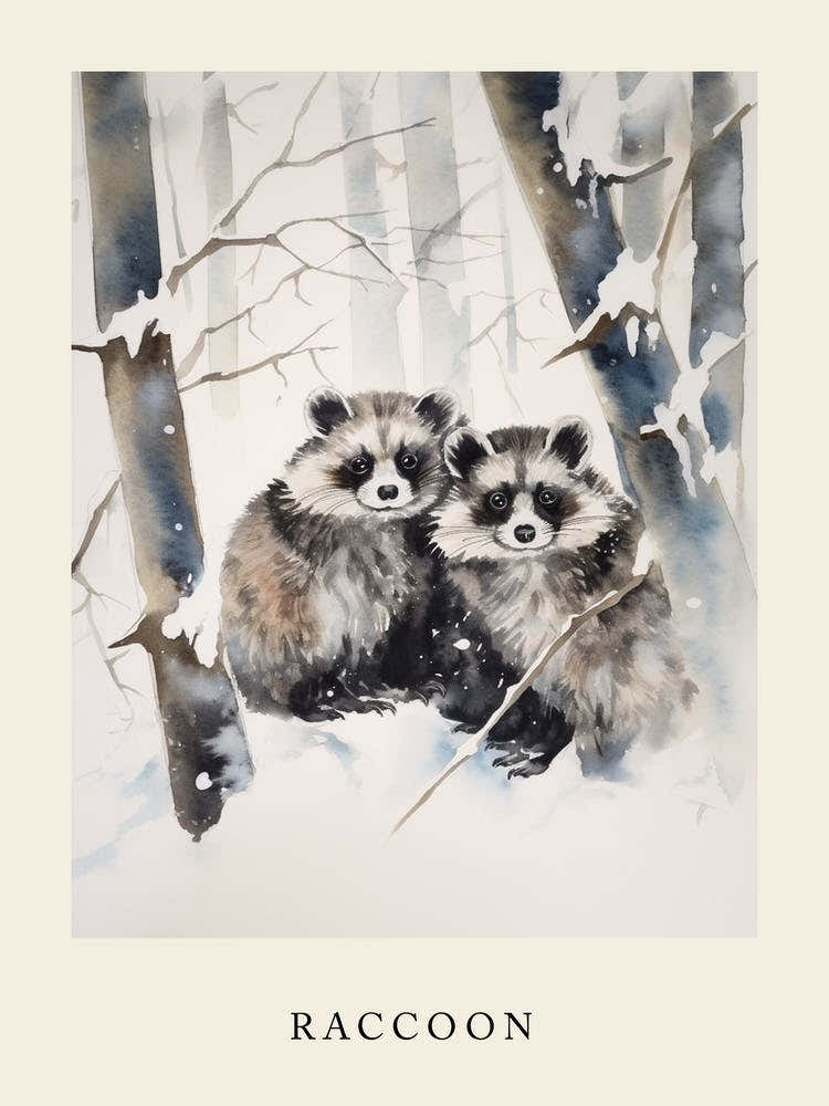 Winter Watercolour Raccoon 1 Poster
