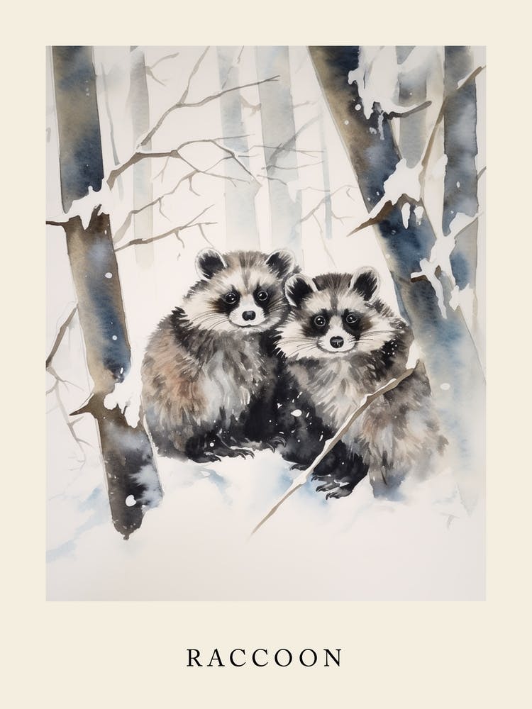 Winter Watercolour Raccoon 1 Poster