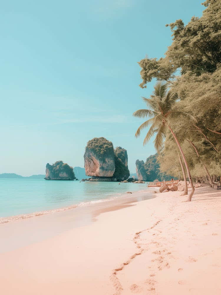 Railay Beach Krabi Thailand Turquoise And Pink Tones 4