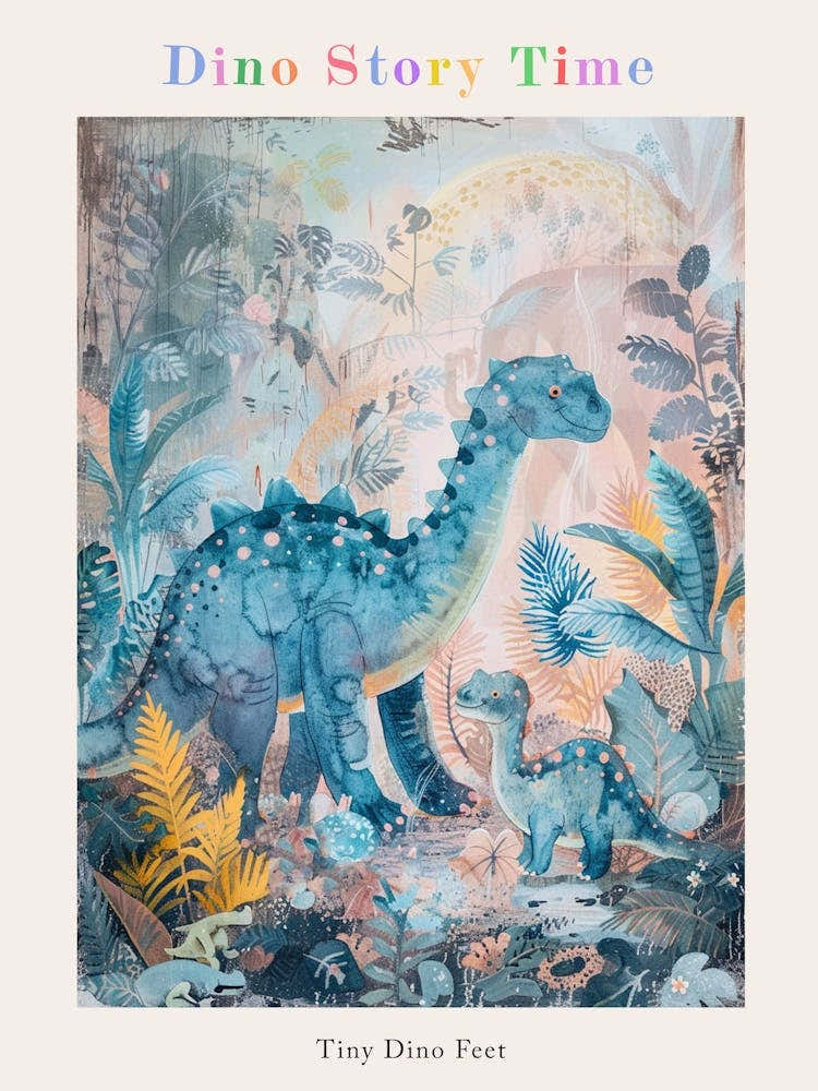 Blue Stegosaurus Dinosaur Parent & Child Poster