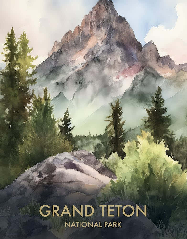 Grand Teton National Park Watercolour Vintage Travel Poster 6