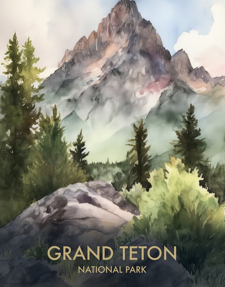 Grand Teton National Park Watercolour Vintage Travel Poster 6