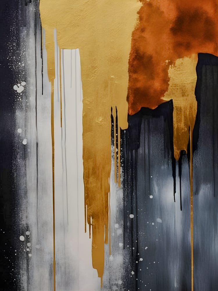 Golden Ember Abstract Art - Dripping Gold & Charcoal Modern Canvas