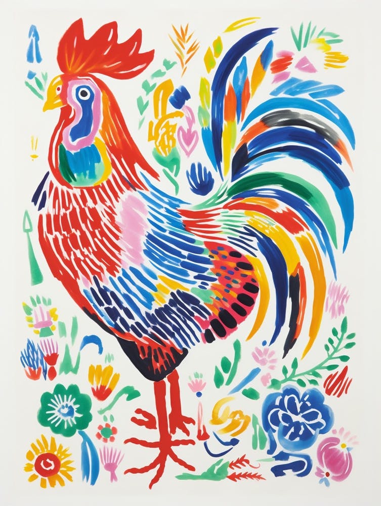 Colourful Bird Painting Rooster 4