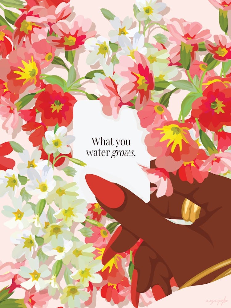 "What you water Grows" Note in Hand Black Woman