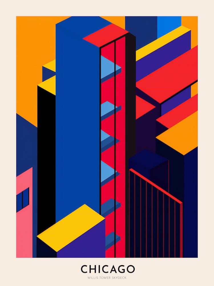 Willis Tower Skydeck Chicago Colourful Travel Poster