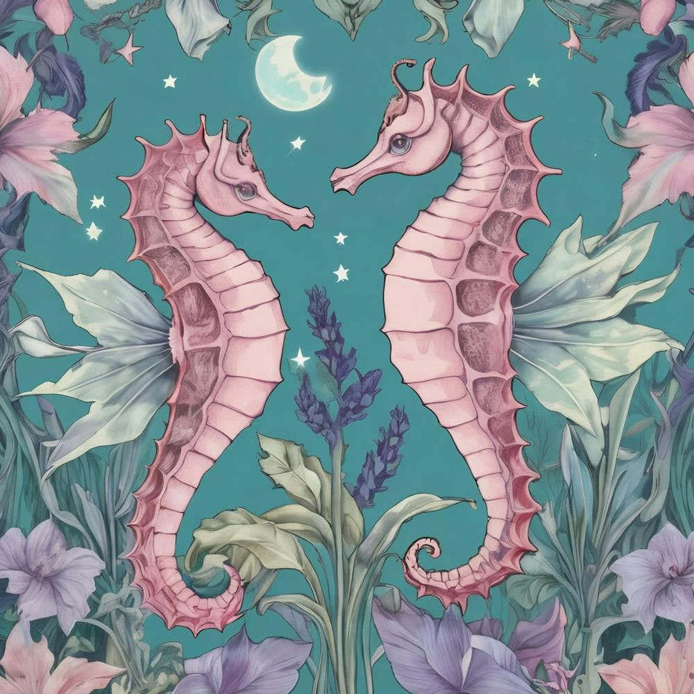 "The Lovers" Whimsical Seahorse Soulmates in Pastel Playful Colors