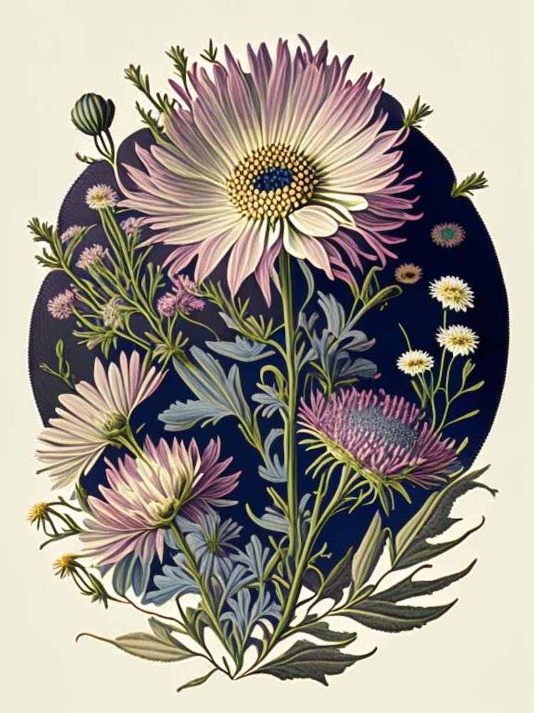 Asters Wildflower Vintage Botanical 1