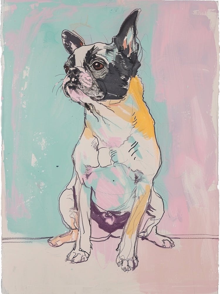 Pastel Boston Terrier Dog Illustration