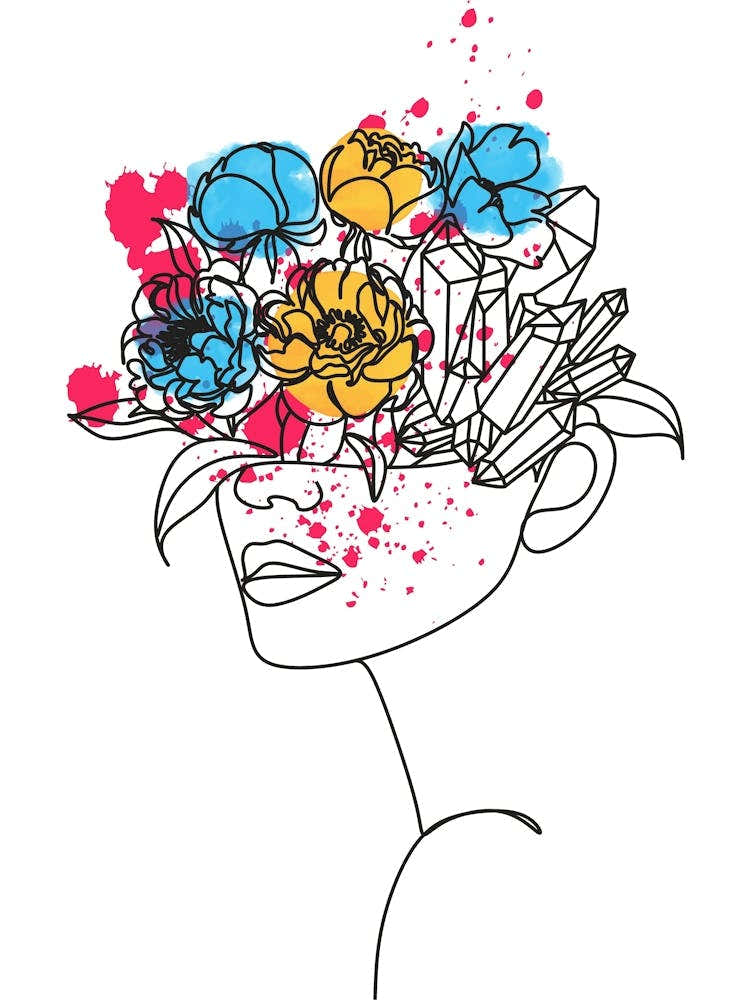 Line art style woman with watercolor painting IX