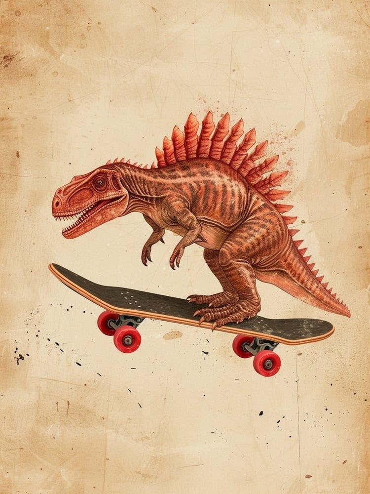 Vintage Dimetrodon Dinosaur On A Skateboard 1