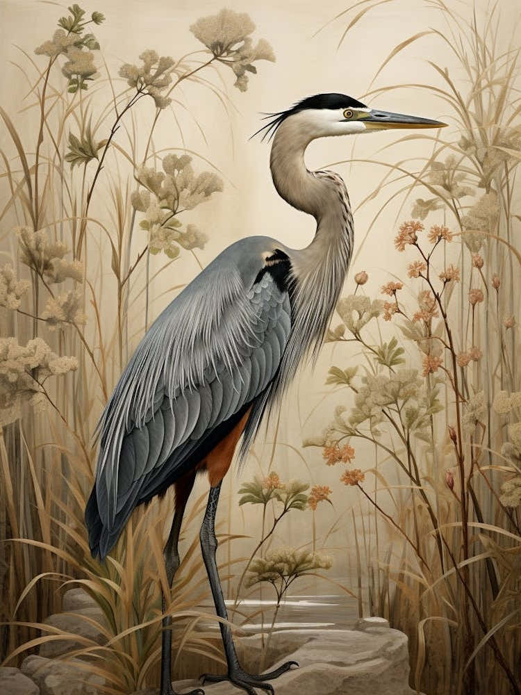 Dark And Moody Botanical Great Blue Heron 4