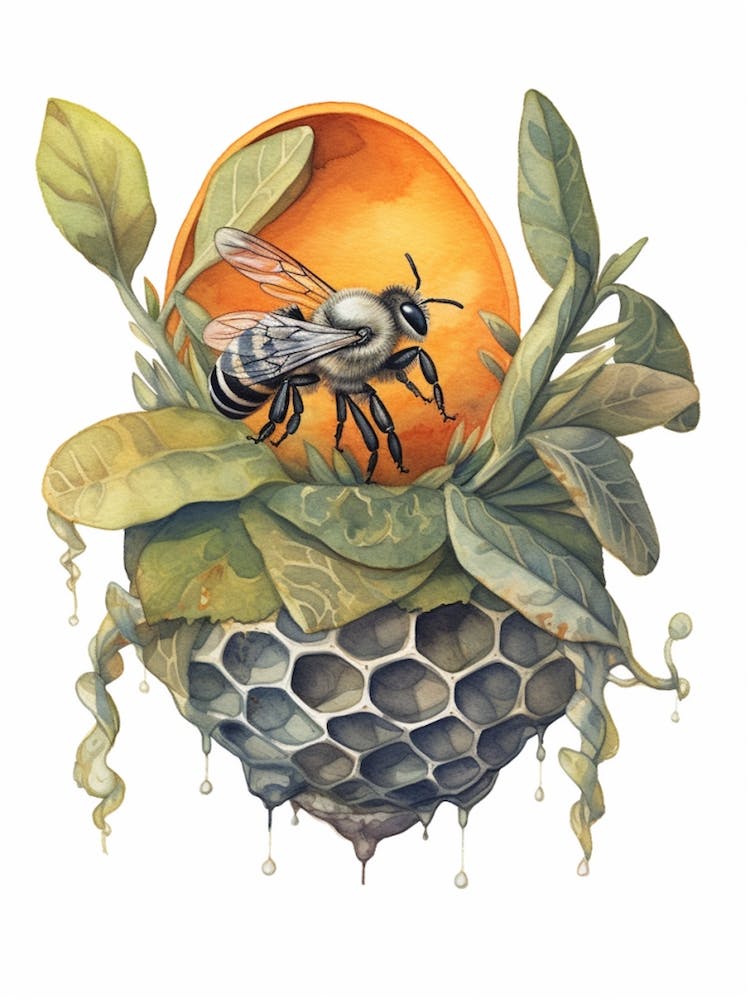 Orange Collared Leafcutter Bee Beehive Watercolour Illustration 2