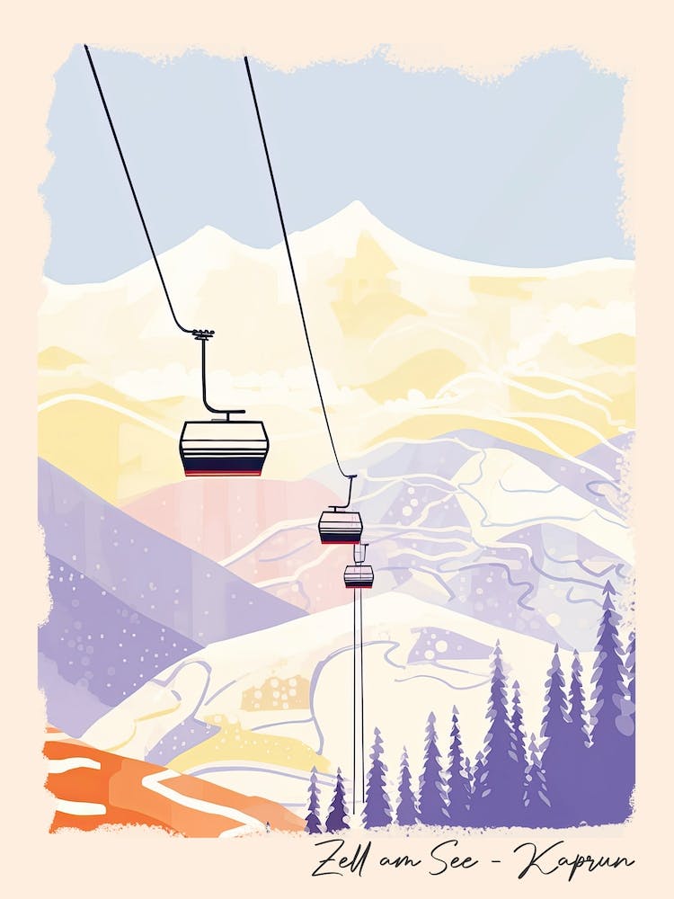 Poster Of Zell Am See   Kaprun   Austria, Ski Resort Pastel Colours Illustration 0