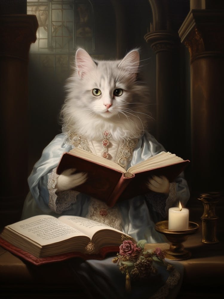 White & Grey Cat Reading A Book