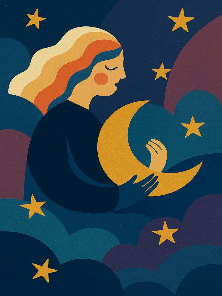 Cosmic Lullaby Nursery Print – Modern Moon & Stars Wall Art – Dreamy Night Sky Poster for Baby Room Decor