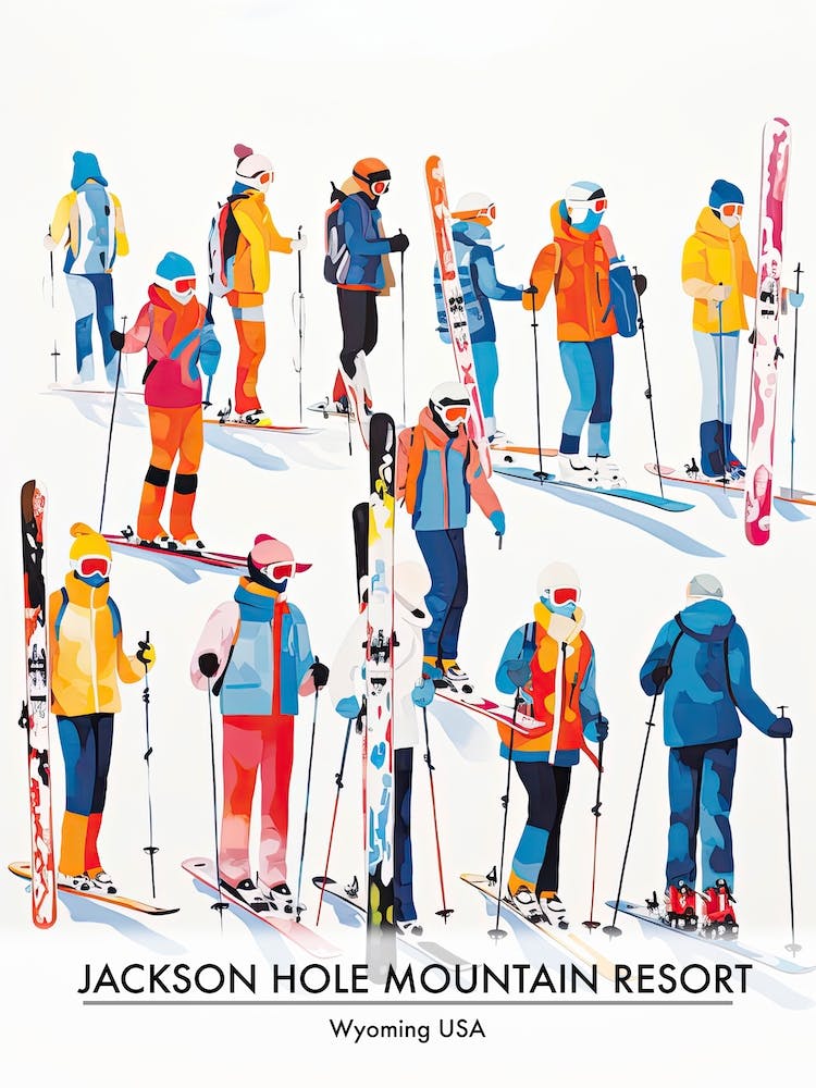 Jackson Hole Mountain Resort   Wyoming Usa, Ski Resort Poster Illustration 3