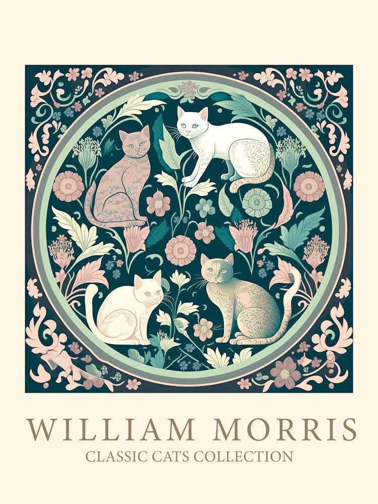 William Morris  Inspired Cats Collection Pink Green