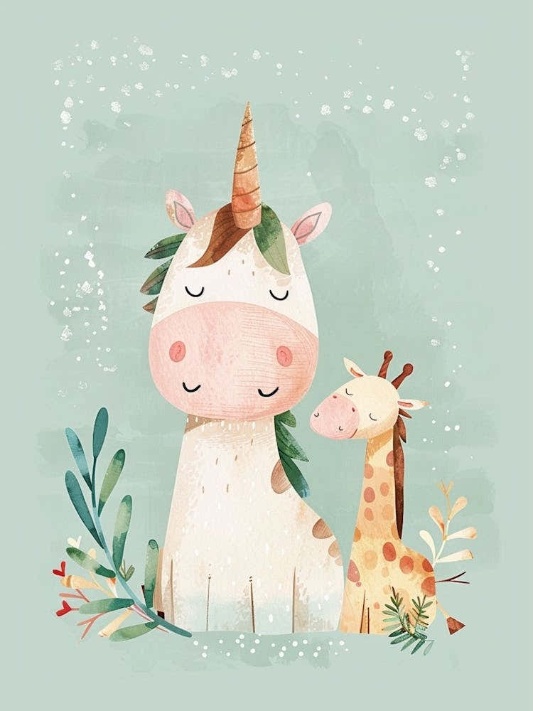 Giraffe & Unicorn Pastel Storybook Style 3
