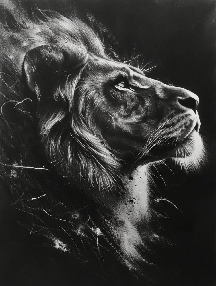 African Lion Charcoal Drawing Night Hunt 4