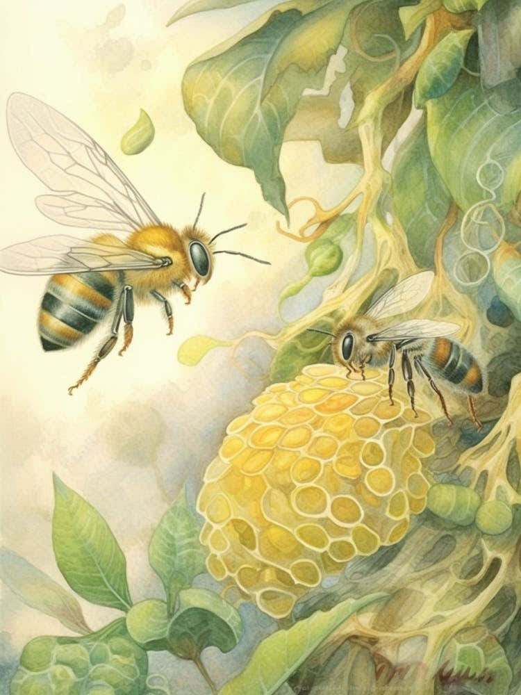 Masked Hunter Bee Beehive Watercolour Illustration 6