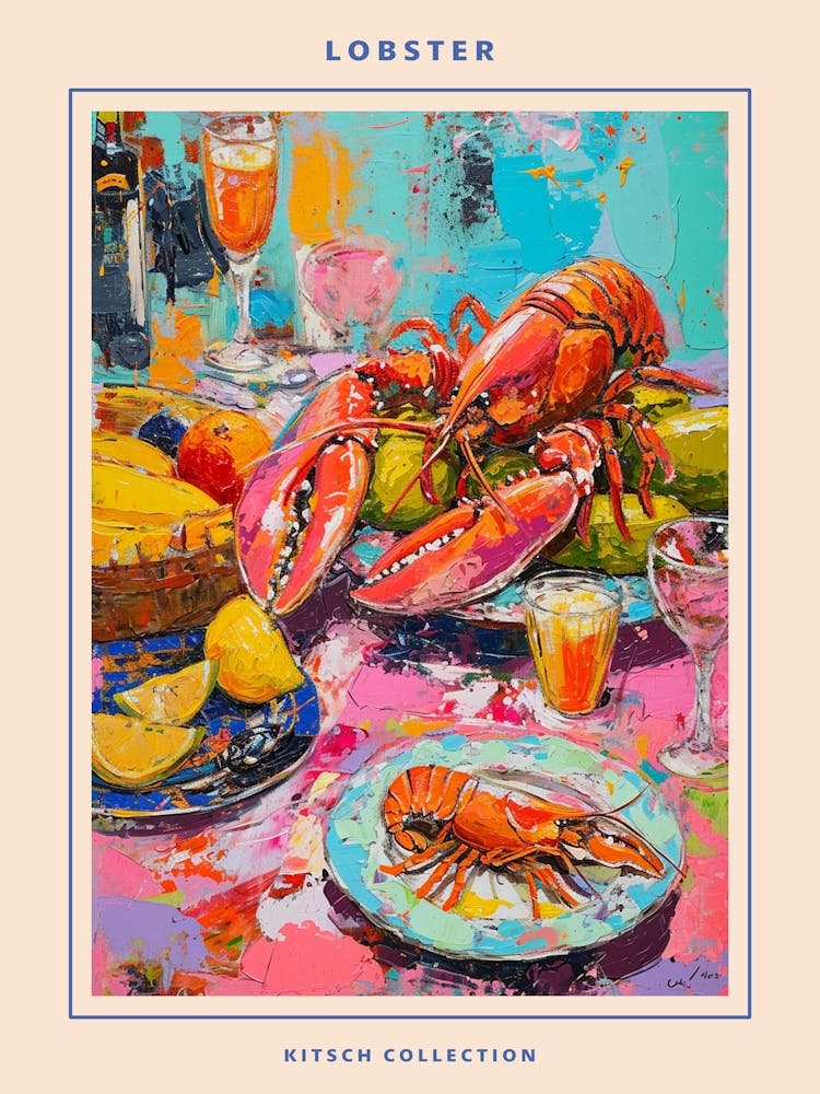 Kitsch Lobster Banquet Painting 3 Poster
