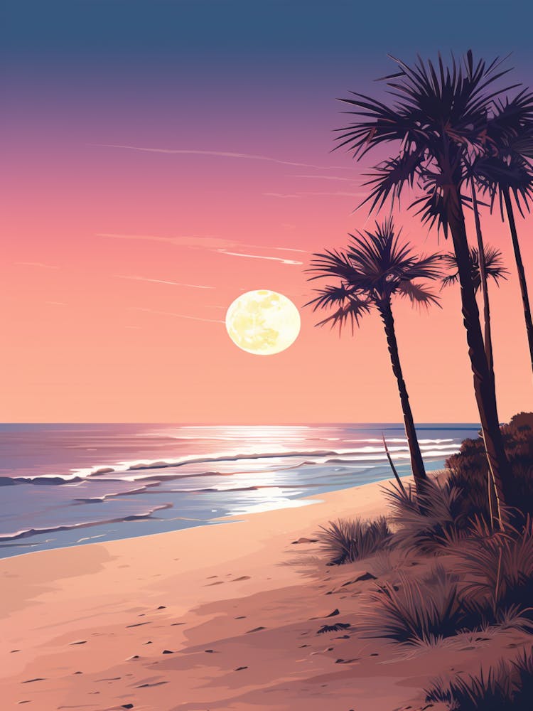 Illustration Of Gulf Shores Beach Alabama In Pink Tones 1