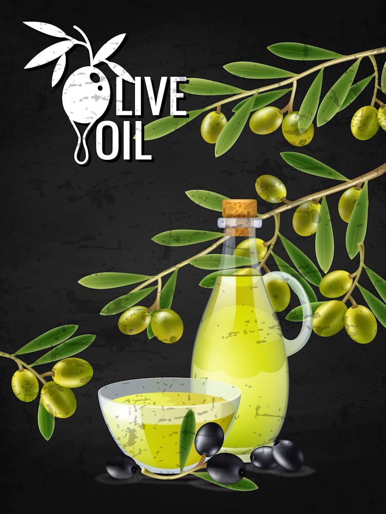 Olive Oil And Olive Branches - olives poster, kitchen wall art