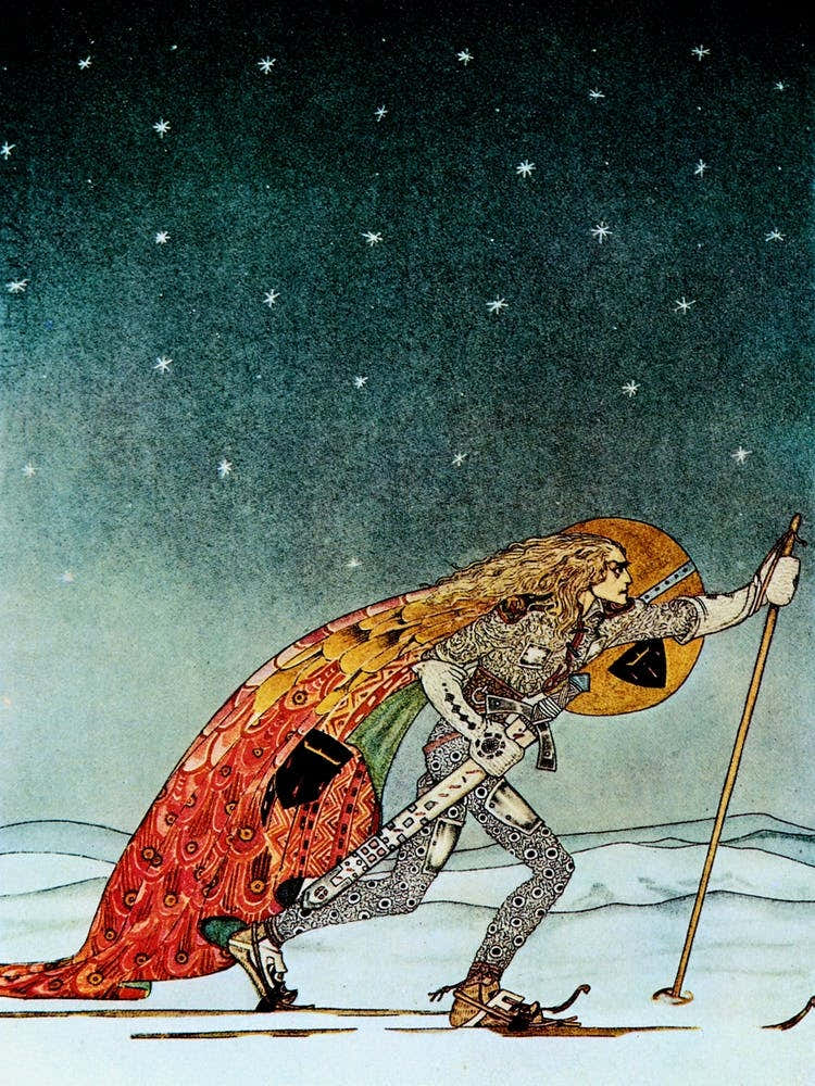"So The Man Gave Him A Pair Of Snow Shoes" Kay Nielsen - East of the Sun and West of the Moon 1914 - Prince in the Snow - Vintage Victorian Fairytale Art Signed Remastered High Resolution