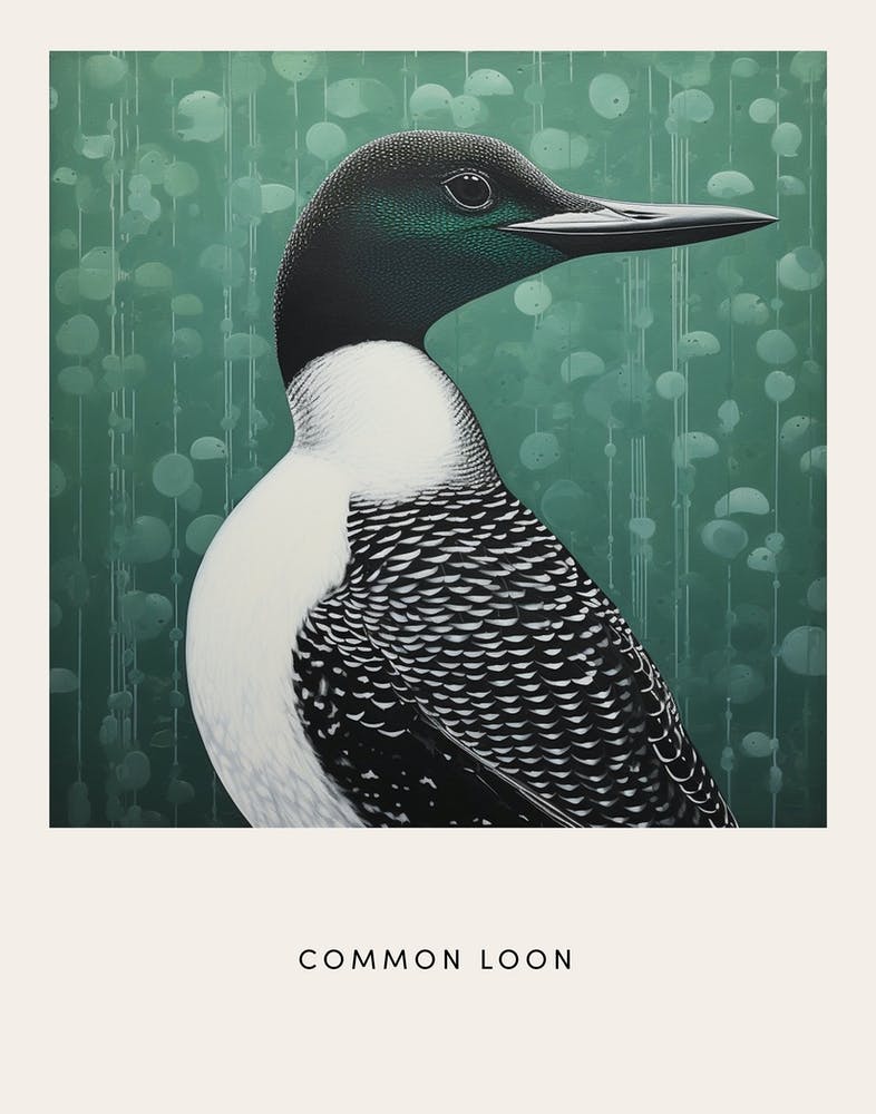 Ohara Koson Inspired Bird Painting Common Loon 2 Poster