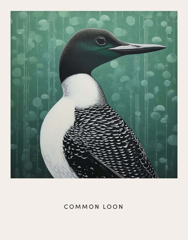 Ohara Koson Inspired Bird Painting Common Loon 2 Poster