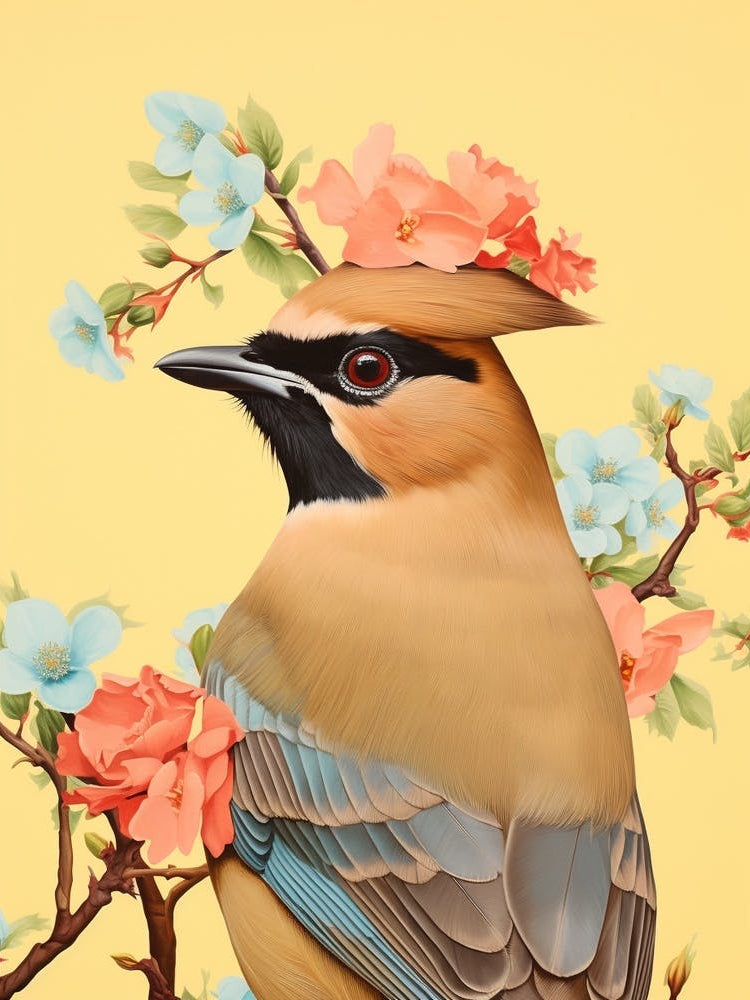 Bird With A Flower Crown Cedar Waxwing 1