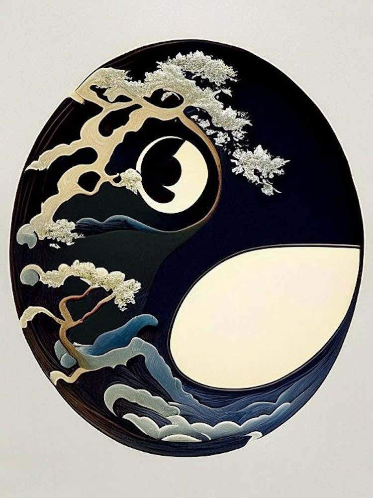 Yin and Yang Symbol Japanese Ukiyo E Style