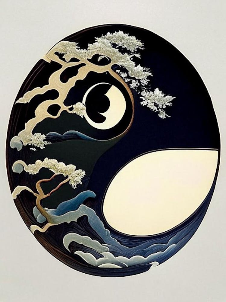 Yin and Yang Symbol Japanese Ukiyo E Style