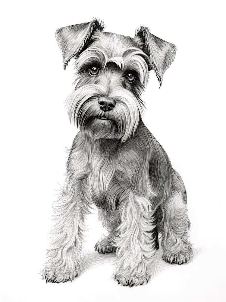 Miniature Schnauzer Dog, Line Drawing 1