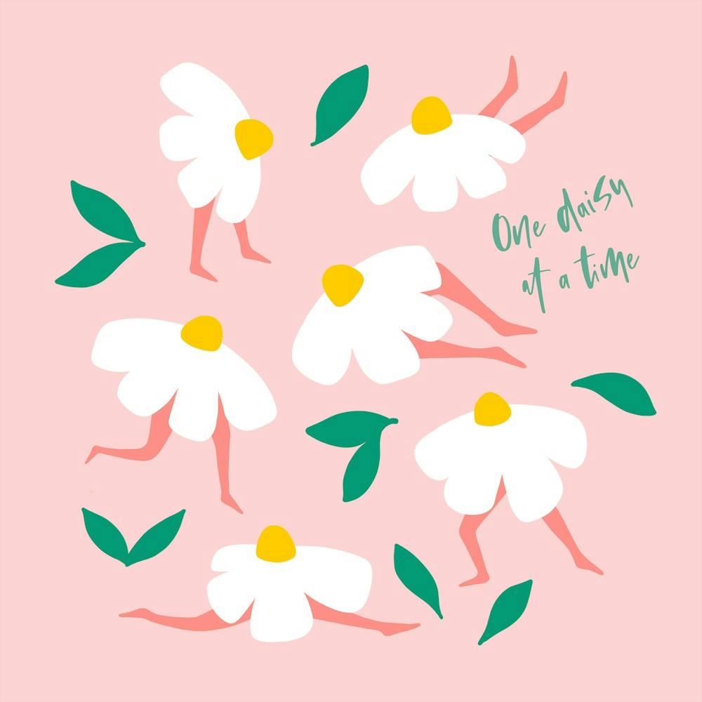 Whimsy Self Love Fitness Floral Pun 'One Daisy at a Time' - Pastel Pink