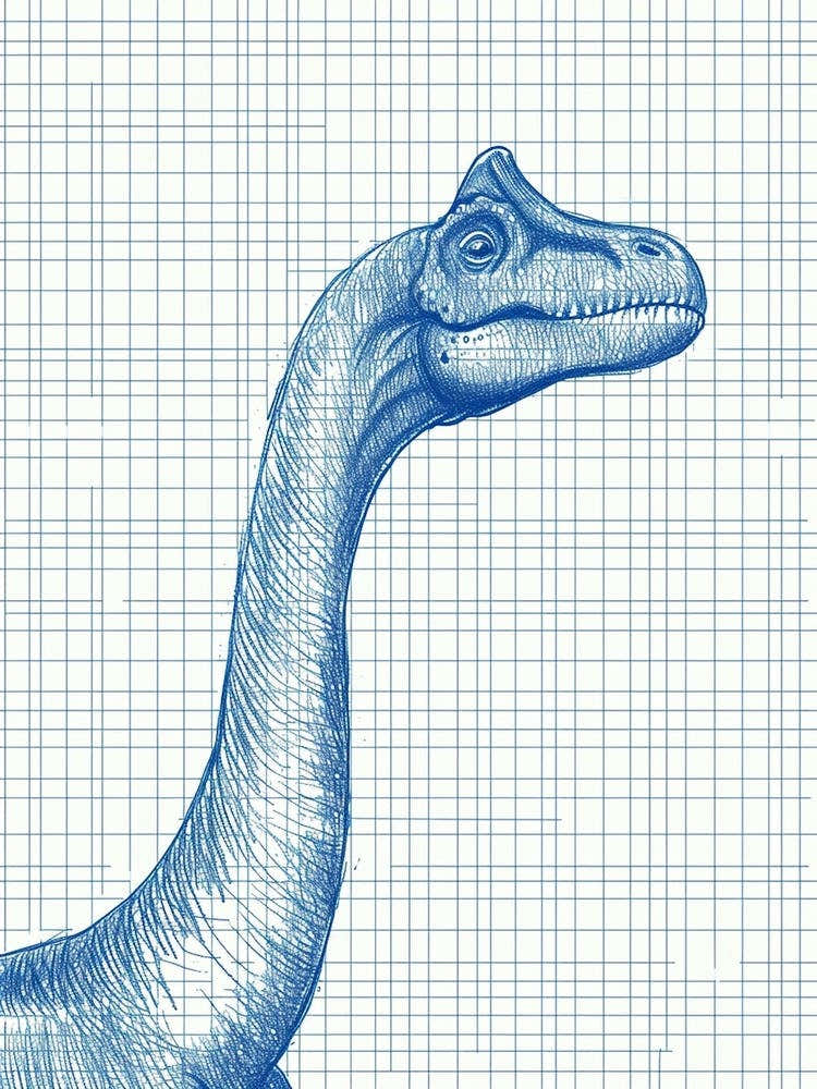 Diplodocus Dinosaur Blue Print Sketch 3