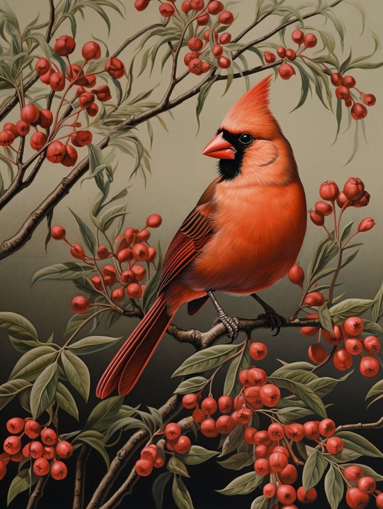 Dark And Moody Botanical Northern Cardinal 4