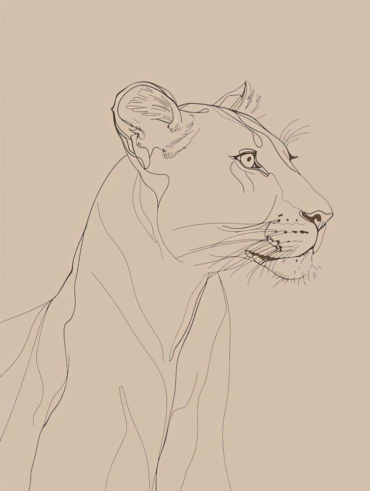Lion Drawing - Boho, Line Art