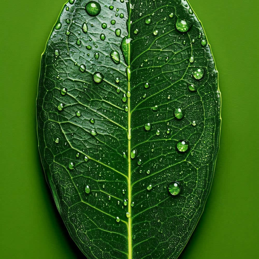 Green Leaf With Water Droplets