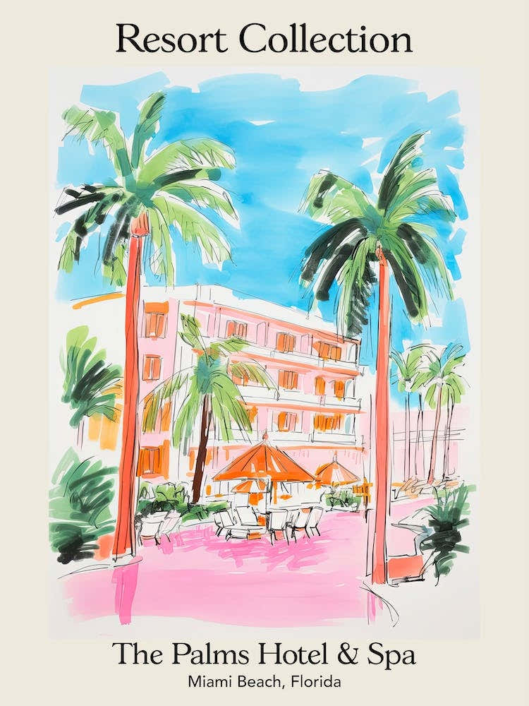 Poster Of The Palms Hotel & Spa   Miami Beach, Florida   Resort Collection Storybook Illustration 2