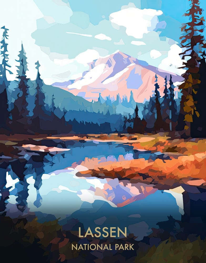 Lassen National Park Travel Poster Illustration Style