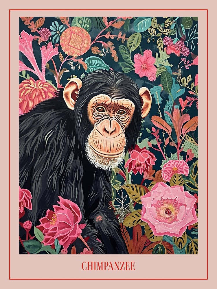 Floral Animal Painting Chimpanzee 4 Poster