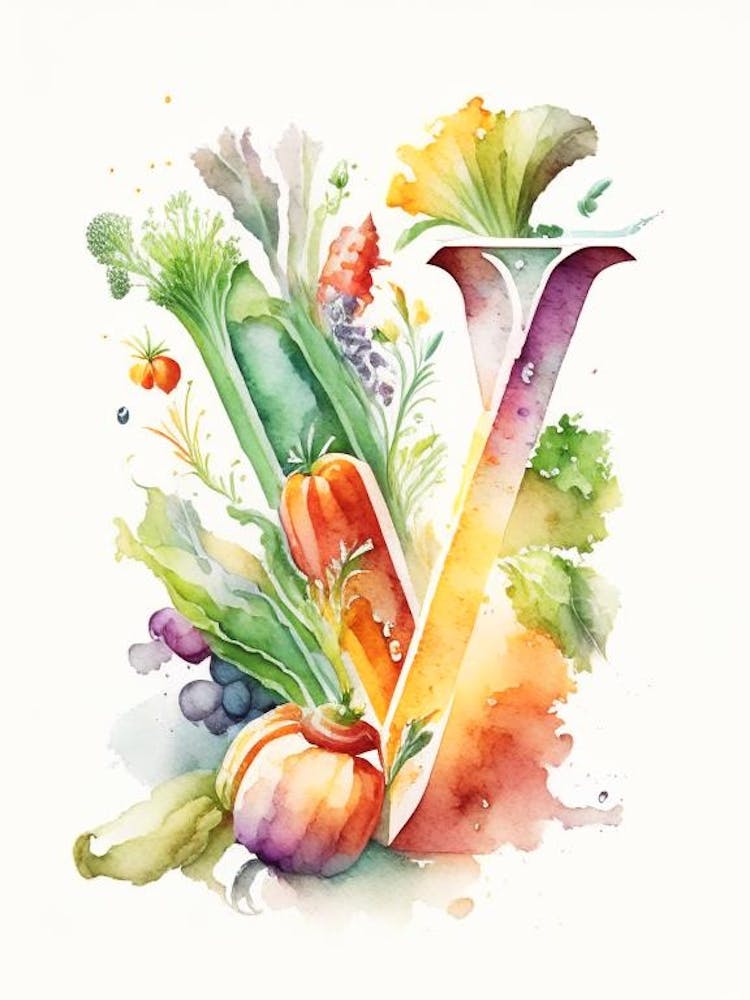 V  For Vegetables, Letter, Alphabet Storybook Watercolour 3