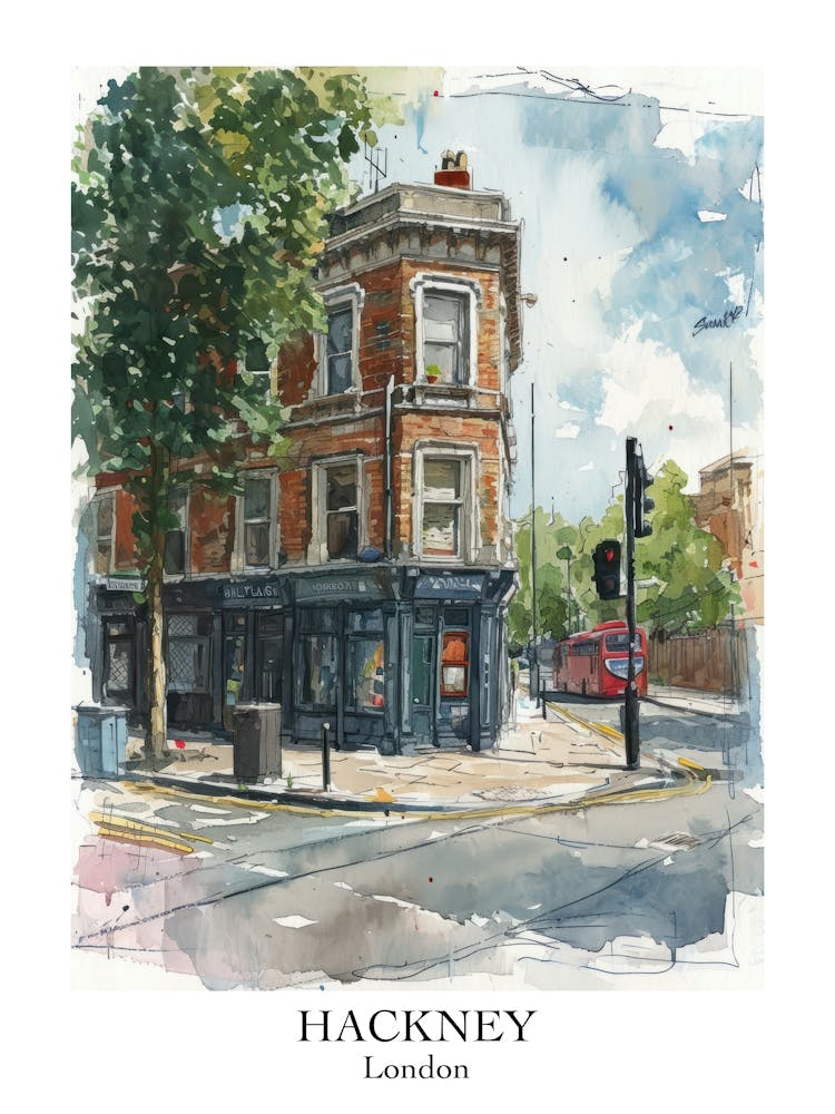 Hackney London Borough   Street Watercolour 3 Poster